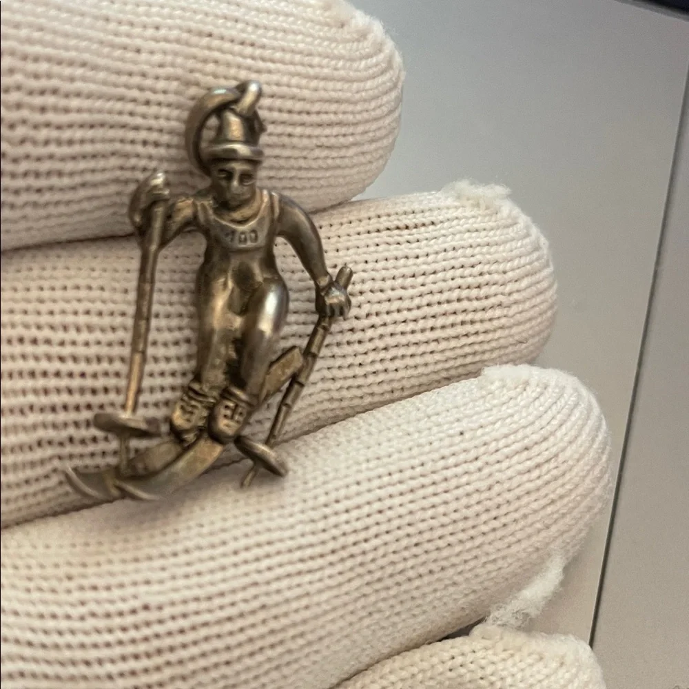 Sterling Silver Skier Pendant Charm - Silver